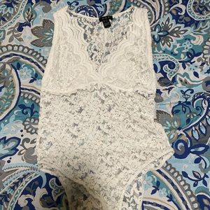 U2B White lace bodysuit. Size M
